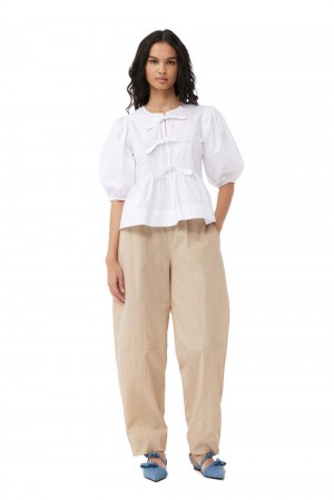 Beige Women's Ganni Elasticated Curve Pants | 46LCSMFNB