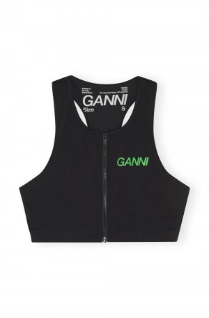 Black Women's Ganni Active Racerback Zipper Top | 24GLXWQRD