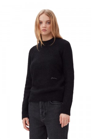 Black Women's Ganni Brushed Alpaca O-Neck Sweater | 97YSCRDKT