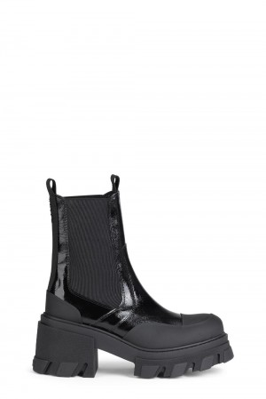 Black Women's Ganni Cleated Heeled Mid Chelsea Boots | 46XJYBEIZ