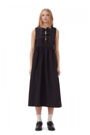 Black Women's Ganni Cotton Poplin Midi Dress | 37GUZOHBC