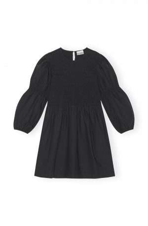 Black Women's Ganni Cotton Poplin Smock Mini Dress | 60NAXVPTJ