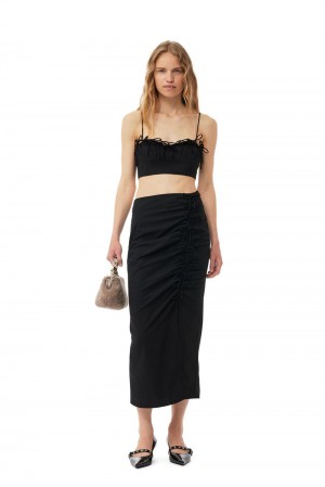 Black Women's Ganni Drapey Melange Midi Skirt | 49IYXSGHB