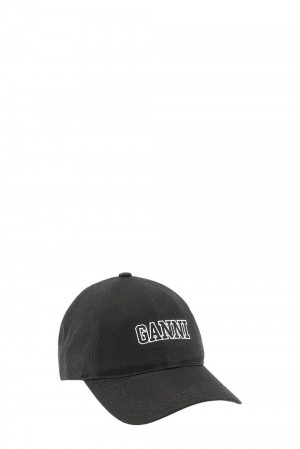 Black Women's Ganni Embroidered Logo Hats | 60EHXYLNP