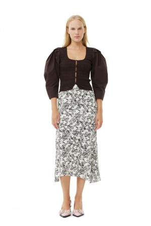 Black Women's Ganni Floral Viscose Twill Long Skirt | 16WIBHPVD