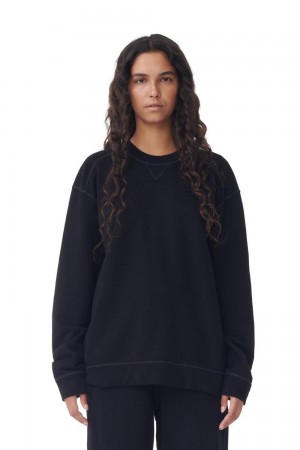 Black Women's Ganni Isoli Drop Shoulder Sweater | 09ECJALNP