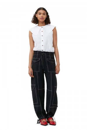 Black Women's Ganni Light Slub Pocket Pants | 56UDFKZQJ