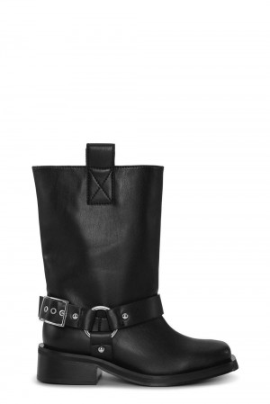 Black Women's Ganni Mid Shaft Biker Boots | 09FINDCBR