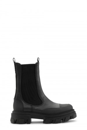 Black Women's Ganni Ohoskin Cleated Mid Chelsea Boots | 87QTSWZLC