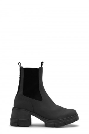 Black Women's Ganni Rubber Heeled City Boots | 58JTGQWBC