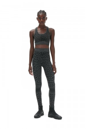 Black Women's Ganni Seamless Jacquard Leggings Pants | 29KOPJTSI