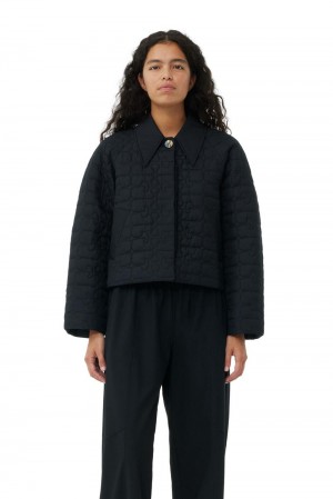 Black Women's Ganni Short Quilt Jacket | 32QBSVJAT