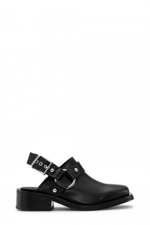 Black Women's Ganni Slingback Biker Mules | 43OREXYHS