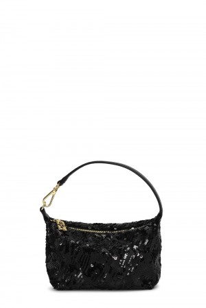 Black Women's Ganni Small Butterfly Small Pouch Sequin Bag | 94JUQAMWH