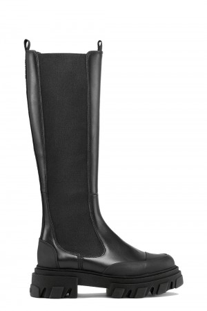 Black Women's Ganni Stitch Cleated High Chelsea Boots | 57BSYJZGE