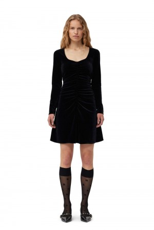 Black Women's Ganni Velvet Jersey Mini Dress | 40QRPCWVU