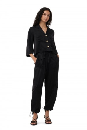 Black Women's Ganni Washed Satin Pocket Pants | 84PWAJGVR