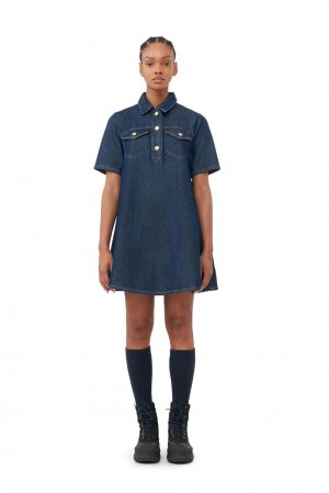 Blue Women's Ganni Heavy Denim Mini Dress | 74ZTPMEVJ