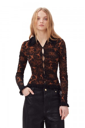 Brown Women's Ganni 3D Jacquard Cardigan | 95SPYANVB