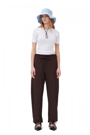 Brown Women's Ganni Drapey Melange Elasticated Waist Pants | 05CRXTJZI