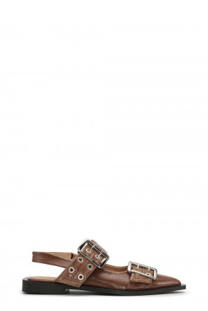 Brown Women's Ganni Feminine Buckle Ballerina | 98YNXEMZT