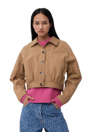 Brown Women's Ganni Heavy Twill Short Jacket | 75TYZRLGH