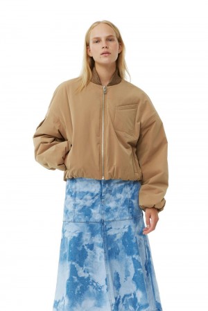 Brown Women's Ganni Light Twill Oversized Short Bomber Jacket | 12QIZEBDK