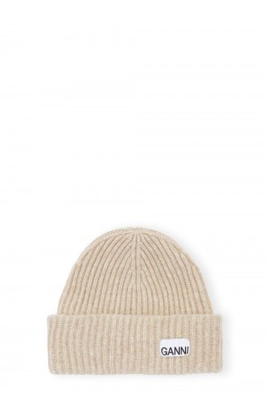 Brown Women's Ganni Oversized Wool Rib Knit Beanie | 20FYVAONW