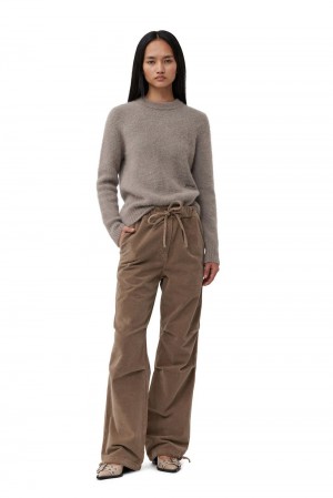 Brown Women's Ganni Washed Corduroy Drawstring Pants | 54RNBZOWJ