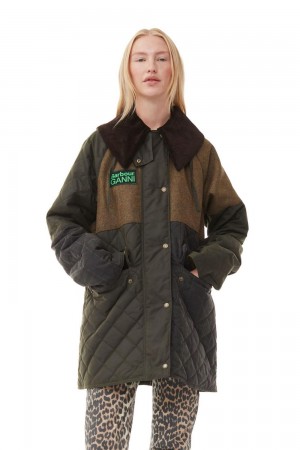 Green Women's Ganni Barbour Short Burghley Quilted WaJacket Jacket | 75NRAYCBT