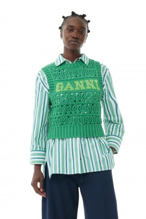 Green Women's Ganni Cotton Rope Vest | 86JYEMHWD