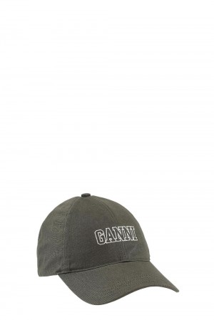 Green Women's Ganni Embroidered Logo Hats | 92ENFVGZX