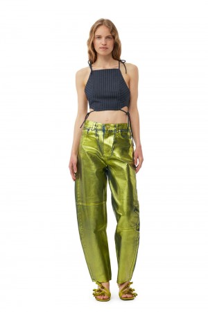 Green Women's Ganni Foil Stary Jeans | 78WFLQICO