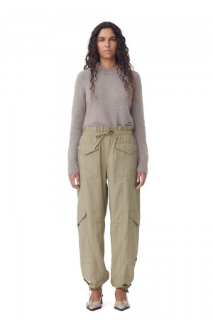 Green Women's Ganni Light Slub High Waist Pocket Pants | 57BXFIAZV