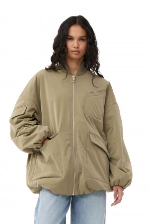 Green Women's Ganni Light Twill Oversized Bomber Jacket | 42VTWQDZN