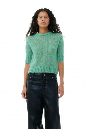 Green Women's Ganni Mohair O-neck Sweater | 26YQMOWPJ