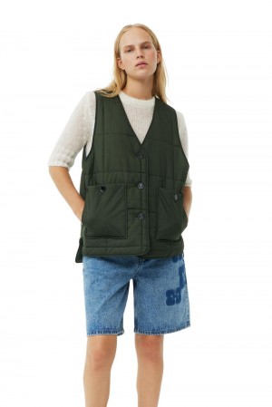 Green Women's Ganni Quilt Boxy Vest | 36MJIRYVT