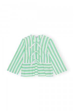 Green Women's Ganni Striped Peplum Blouse | 45BGDEOYH