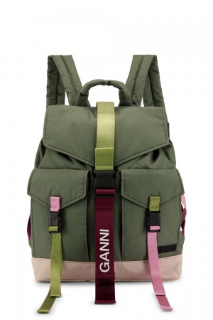 Green Women's Ganni Tech Backpack Bag | 65HRSUVIP