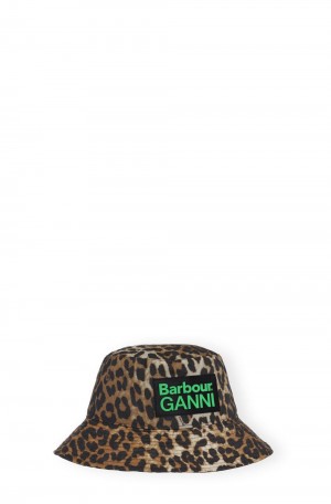 Leopard Women's Ganni Barbour Waxed Leopard Bucket Hats | 76BXTVLJE