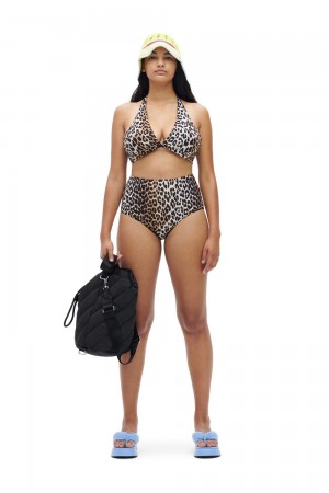 Leopard Women's Ganni Halter Bikini Top | 35TUEXBKV