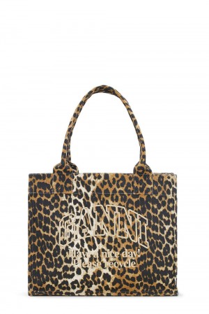 Leopard Women's Ganni Large Canvas Tote Bag | 83ARGWCZM