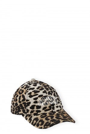 Leopard Women's Ganni Leopard Embroidered Logo Hats | 53WFTAHKZ