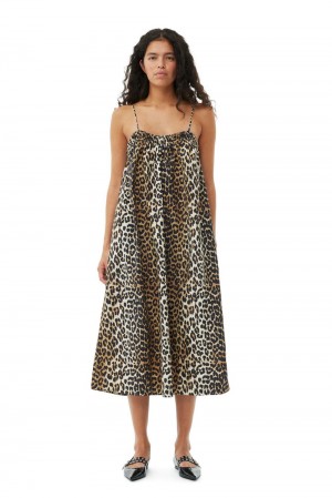 Leopard Women's Ganni Midi Strap Dress | 20SYRCJWP