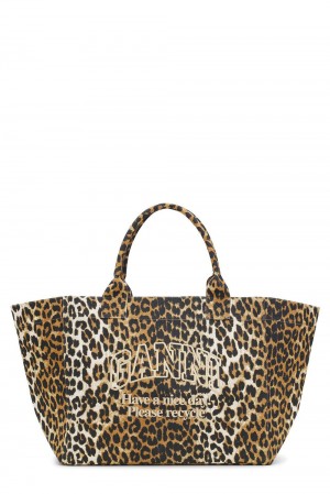 Leopard Women's Ganni Oversized Canvas Tote Bag | 45PGENZQI