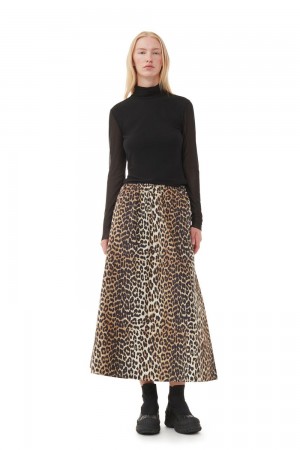 Leopard Women's Ganni Printed Elasticated Maxi Skirt | 89WELDPKR