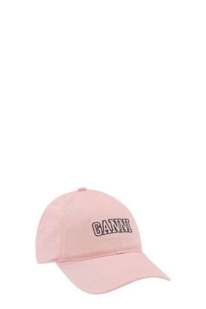 Pink Women's Ganni Lilac Embroidered Logo Hats | 35SDUOWLE