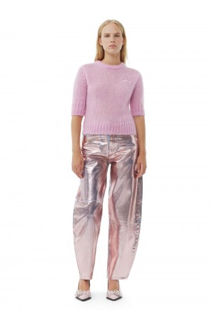 Pink Women's Ganni Lilac Foil Stary Jeans | 45ZGWIBEQ