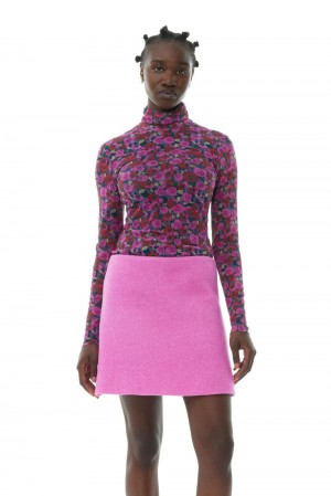 Pink Women's Ganni Twill Wool Suiting Mini Skirt | 24ORCJHLT