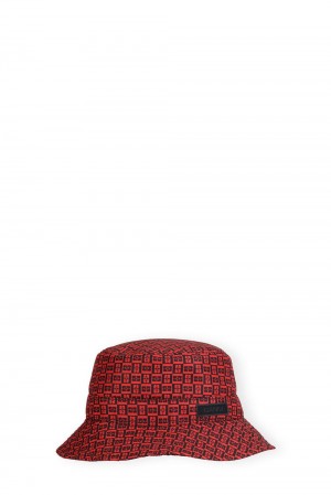 Red Women's Ganni Printed Tech Bucket Hats | 93TYKQHJB